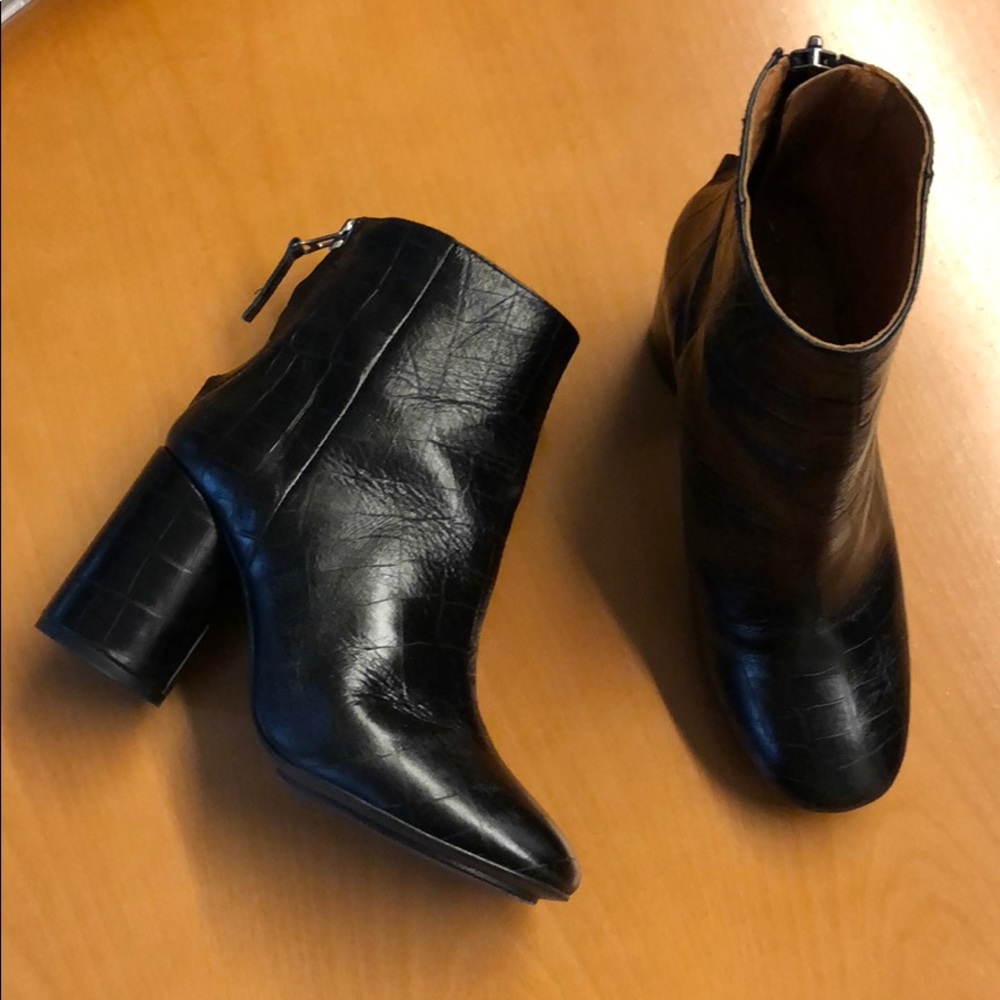 Black faux snakeskin boot